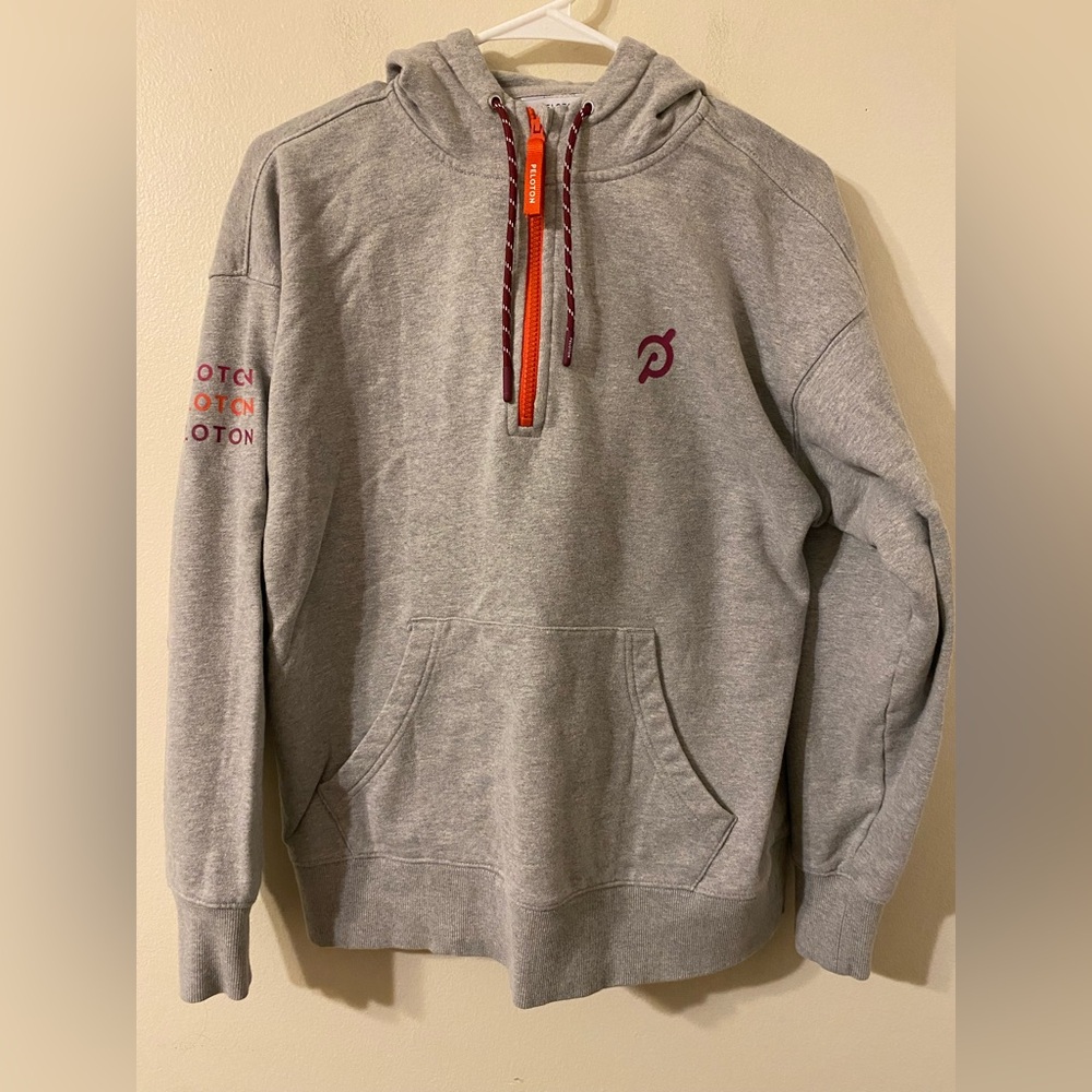 Womens Peloton TWGF Oversized Relaxed Gray Logo Hoodie Sweatshirt Size Small